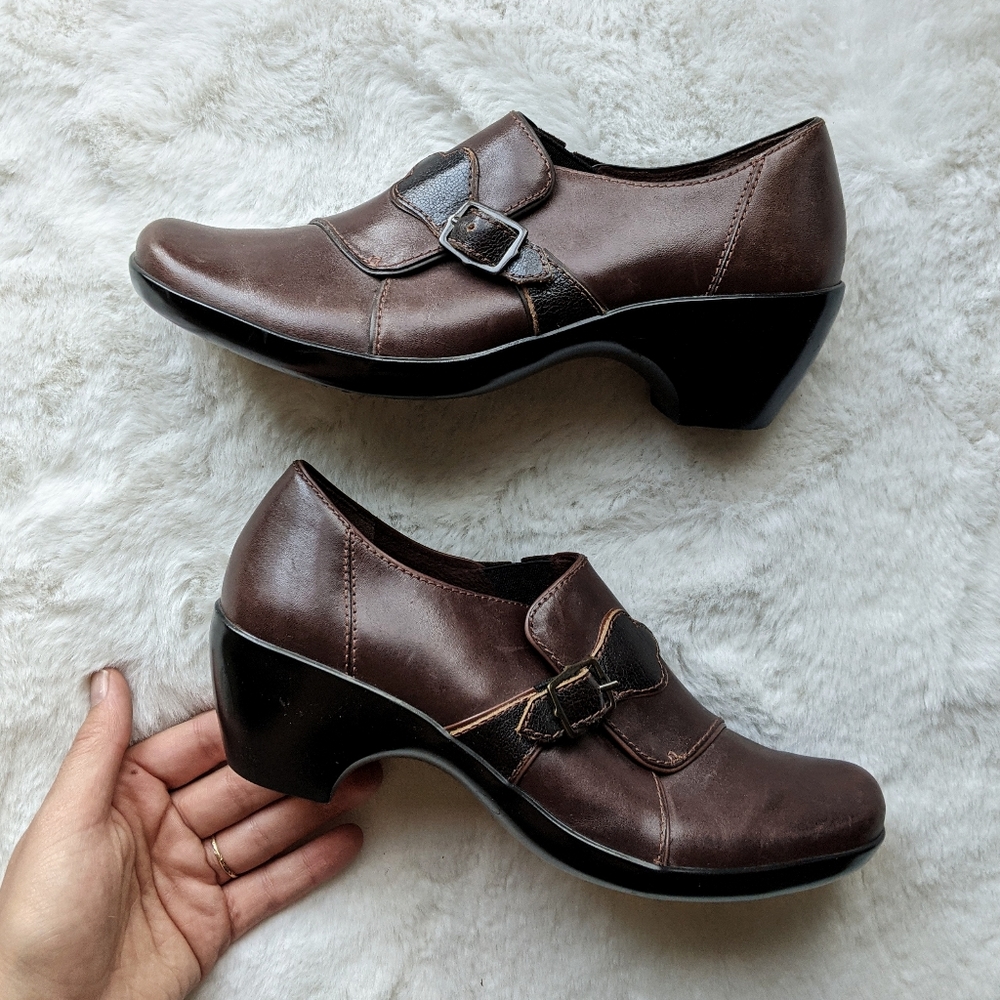 Clarks Brown Leather Clog Heels